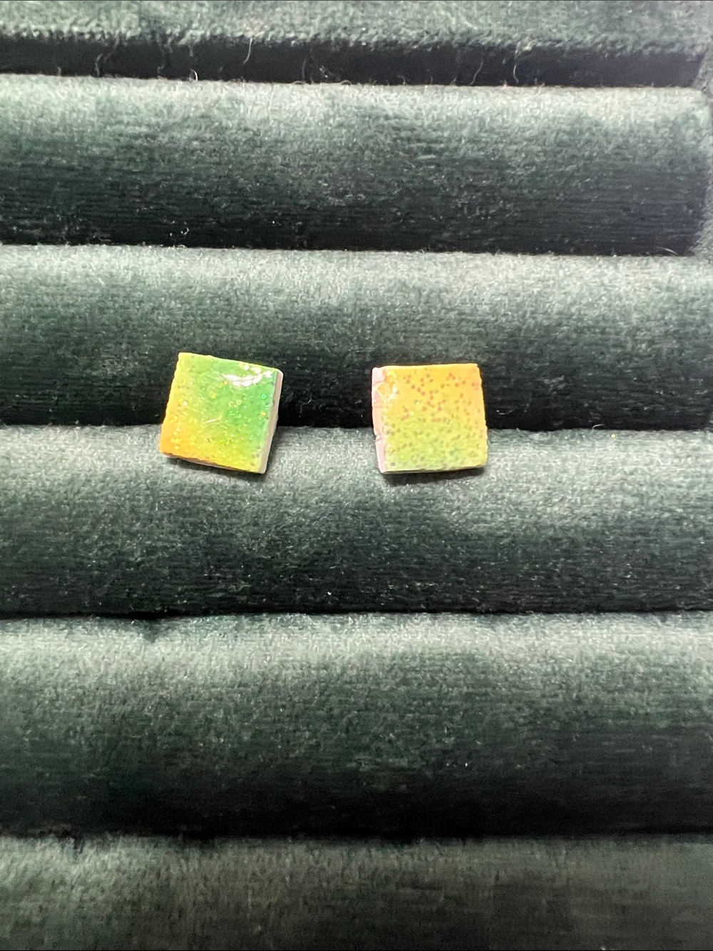 Handmade Clay Earrings - Yellow Orange Green Sparkly Studs - Women Jewelry